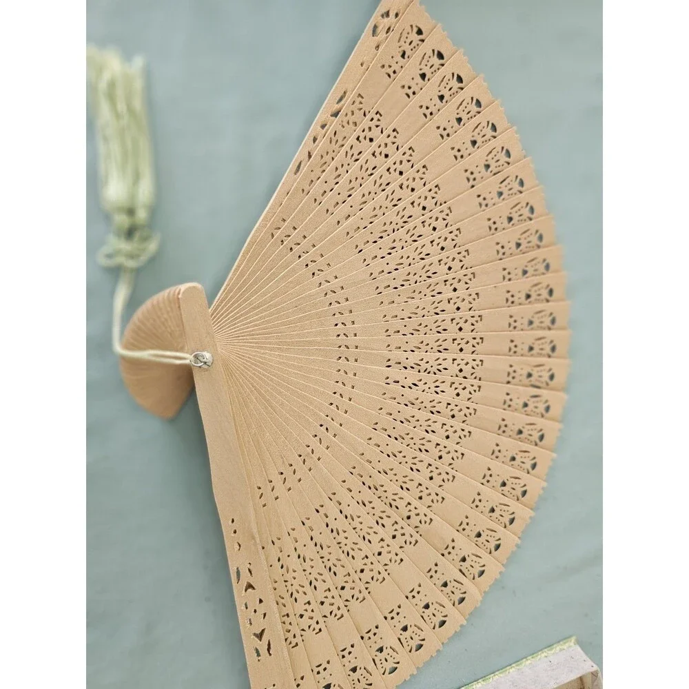 Vintage Wooden Folding Fan With Glass Top Box